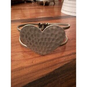 Vintage Silver Tone Hinged Cuff Bangle Bracelet 6.5 Inch Heart Hammered